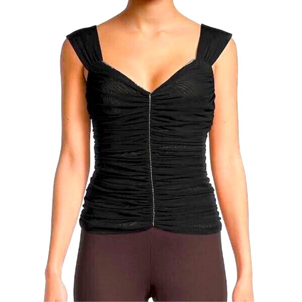 BCBG Maxazaria BNWT Tank Top M Black Ruched Beaded Blouse Evening Women's